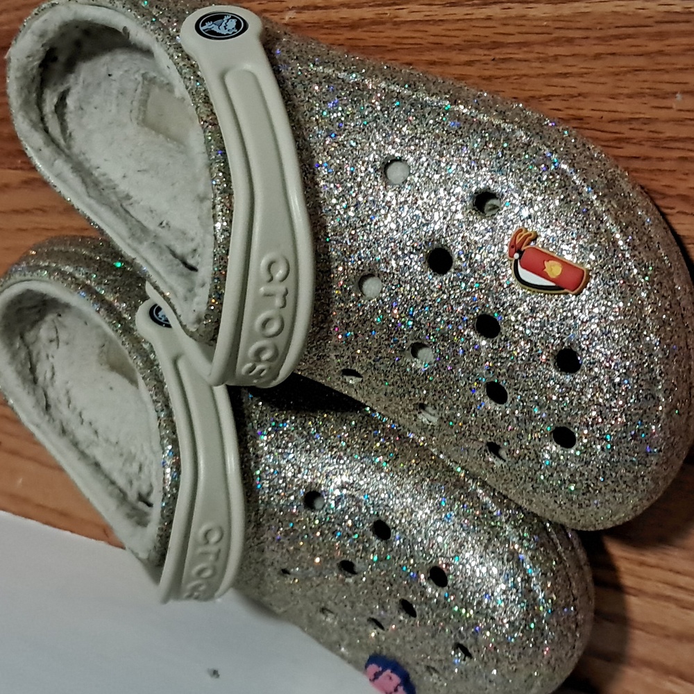 Crocs Classic Glitter Faux Fur Lined Clog Womens Size 9